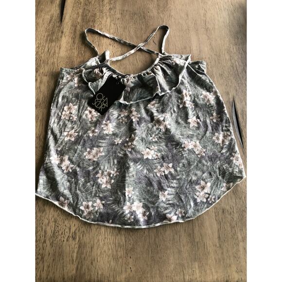 Chaser Vintage Line Criss-Cross Tropical Print Ruffle Tank - M - Picture 4 of 5